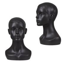 Cheap custom wholesale black fiberglass display male realistic dark skin mannequin head with shoulders